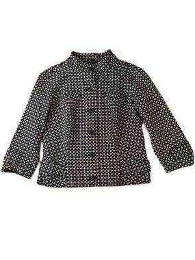 MEXX Womens Sz 40 (S-M) Jacket Black White Geometric Dot Pattern ¾ Sleeve Blazer